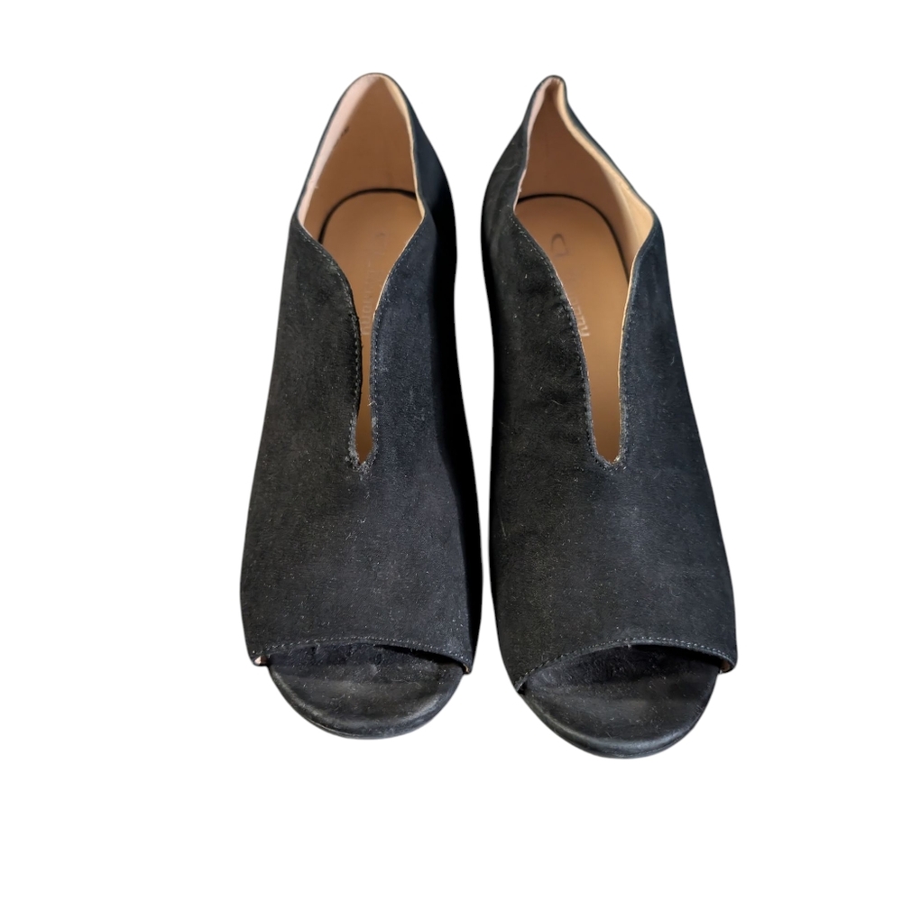 CL By Laundry Mach2 Black Faux Suede Vamp Stiletto Heels Peep Toe Size 11M - Picture 7 of 11